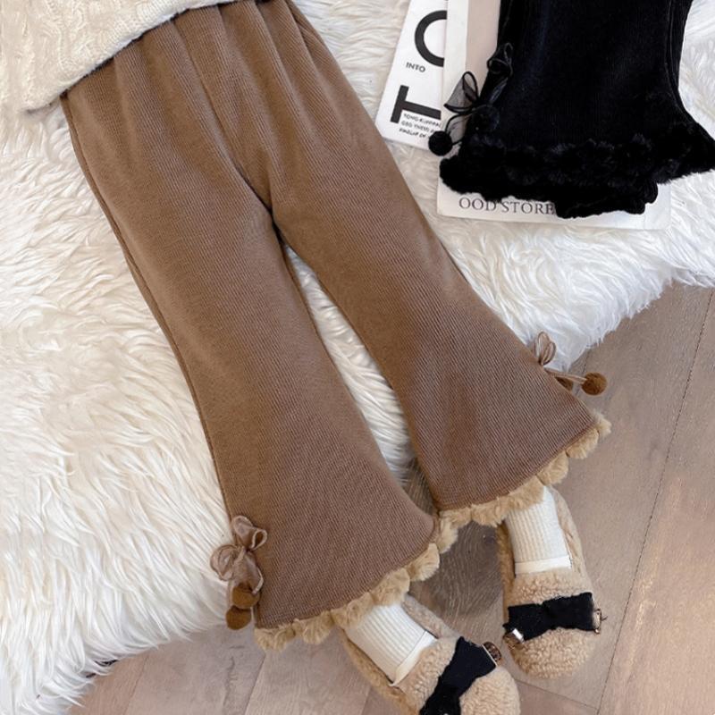 Baby Girls' Corduroy Pants Fashion Bow Casual Trousers Versatile Straight Tube Micro Pull Pants Kids Clothes Autumn Winter