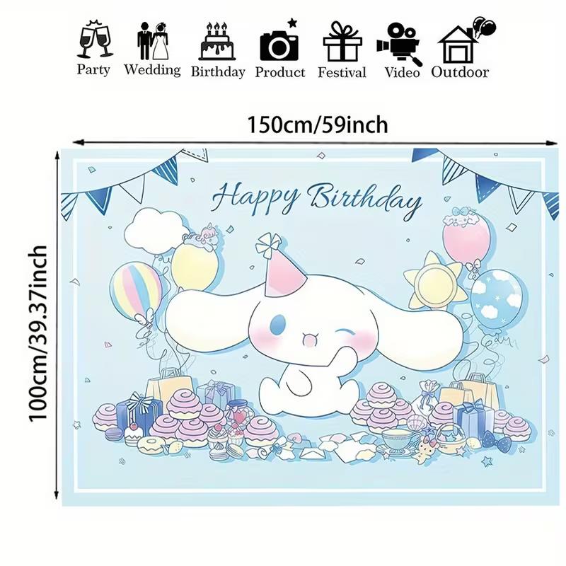2D Blue Cinnamoroll Happy Birthday Backdrop for Kids & Teens Party