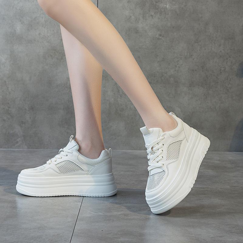 Thick-soled inner height increase small white shoes women's 2025 new summer mesh breathable women's shoes lightweight soft-soled muffin shoes single s