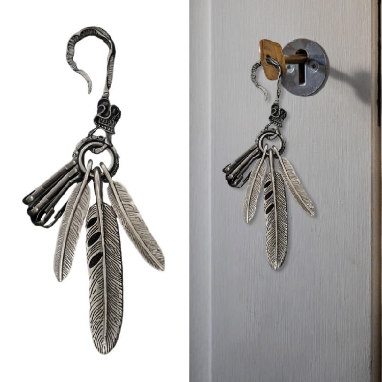 Distinctive Feather Keychain Charm In Antique Silver With Turquoise for Individualistic Fashion Statements Pieces
