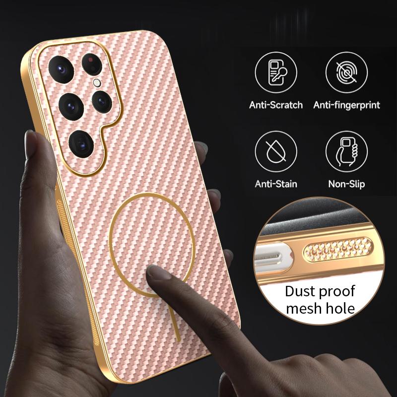 For Samsung Galaxy S25 Ultra Phone Case Carbon Fiber Textured Electroplated TPU Back Cover