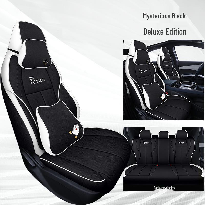 BYD Yuan PLUS Linen Cartoon Car Seat Cushion – Breathable, Full Wrap, Four Seasons Universal Cover.