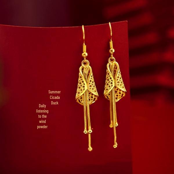 Elegant Ethnic Cicada Wing Tassel Earrings: Retro Smooth Hoops, Versatile Ornament, Ideal Small Gift for Mom