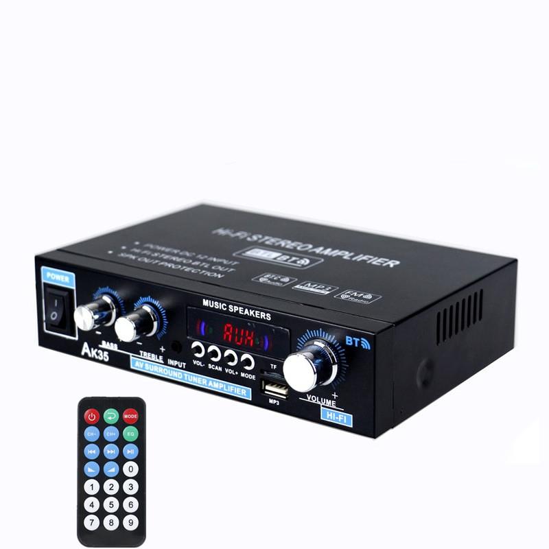 AK35 Two Channel Car Digital Amplifier Bluetooth Stereo Audio Amplifier Home Karaoke Sound System 12.5X19X4.5CM