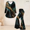 Women Plus Size Printed V Neck Three Quarter Sleeve Flared Top Flared Pants Two Piece Set