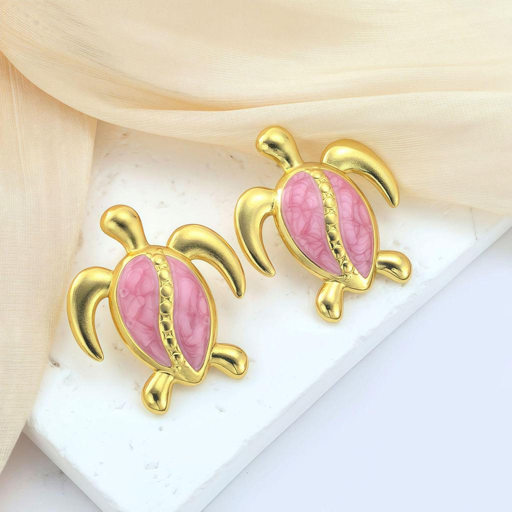 European & American Stainless Steel Colored Turtle Earrings, Hawaiian Drip Oil Marine Life Design