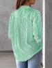 Women's Striped Long Sleeve Collared Button-Down Shirt with Pocket