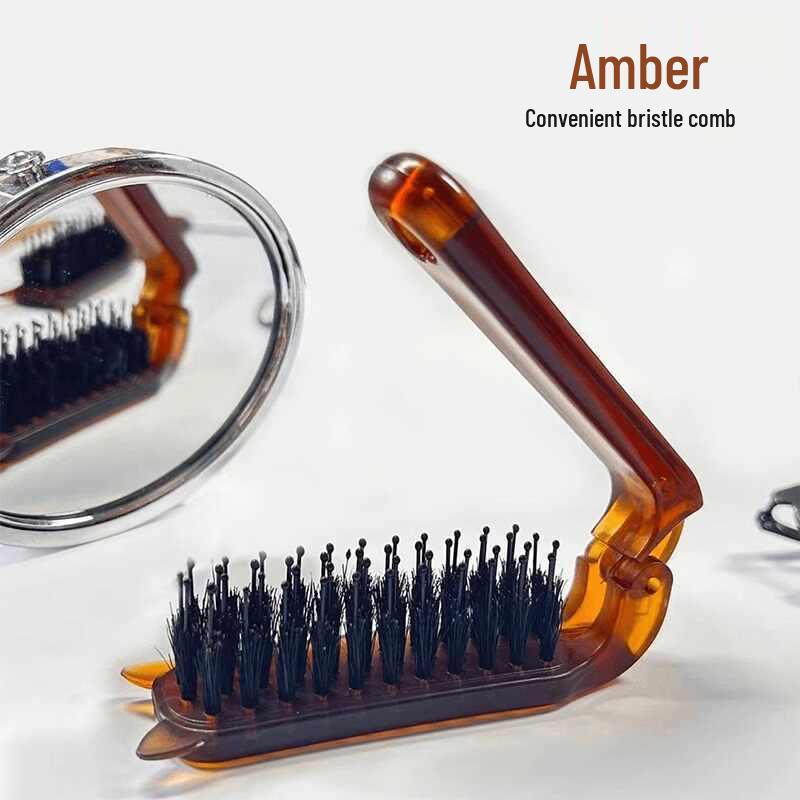 Portable Folding Boar Bristle Hair Comb for Ladies' Curly Hair Styling