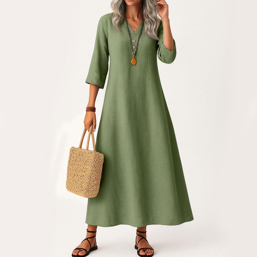 Dress For Women Long Boho Beach Dress Elegant Maxi Dress V-Neck 3/4 Sleeve Dress