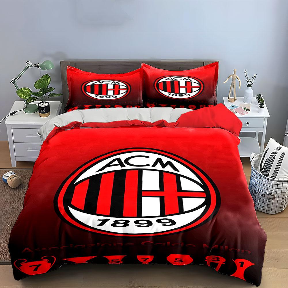 Red and Black ACM Logo Design Bedding Duvet Cover Set Duvet Cover Pillowcases (1*Duvet Cover 2*Pillowcases, Without Duvet Insert)