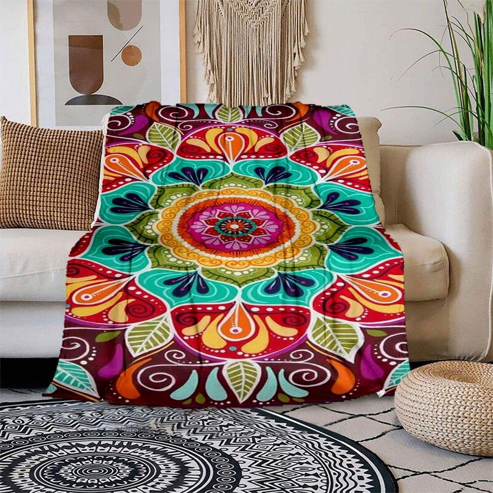 

Colorful Mandala Tapestry Hippie Wall Hanging Bohemian Home DecorBlanket Flannel Throw Blanket for Sofa, Bed, Travel, Camping, Office, Couch 150x180cm