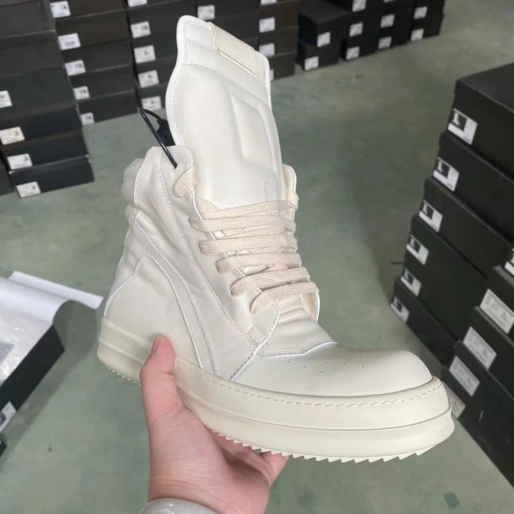 Brand Men Shoes Ivory Calf Leather High-Top Casual Women Sneakers Classic Leather Shoe Luxury Fashion Designer Woman Ankle Boots