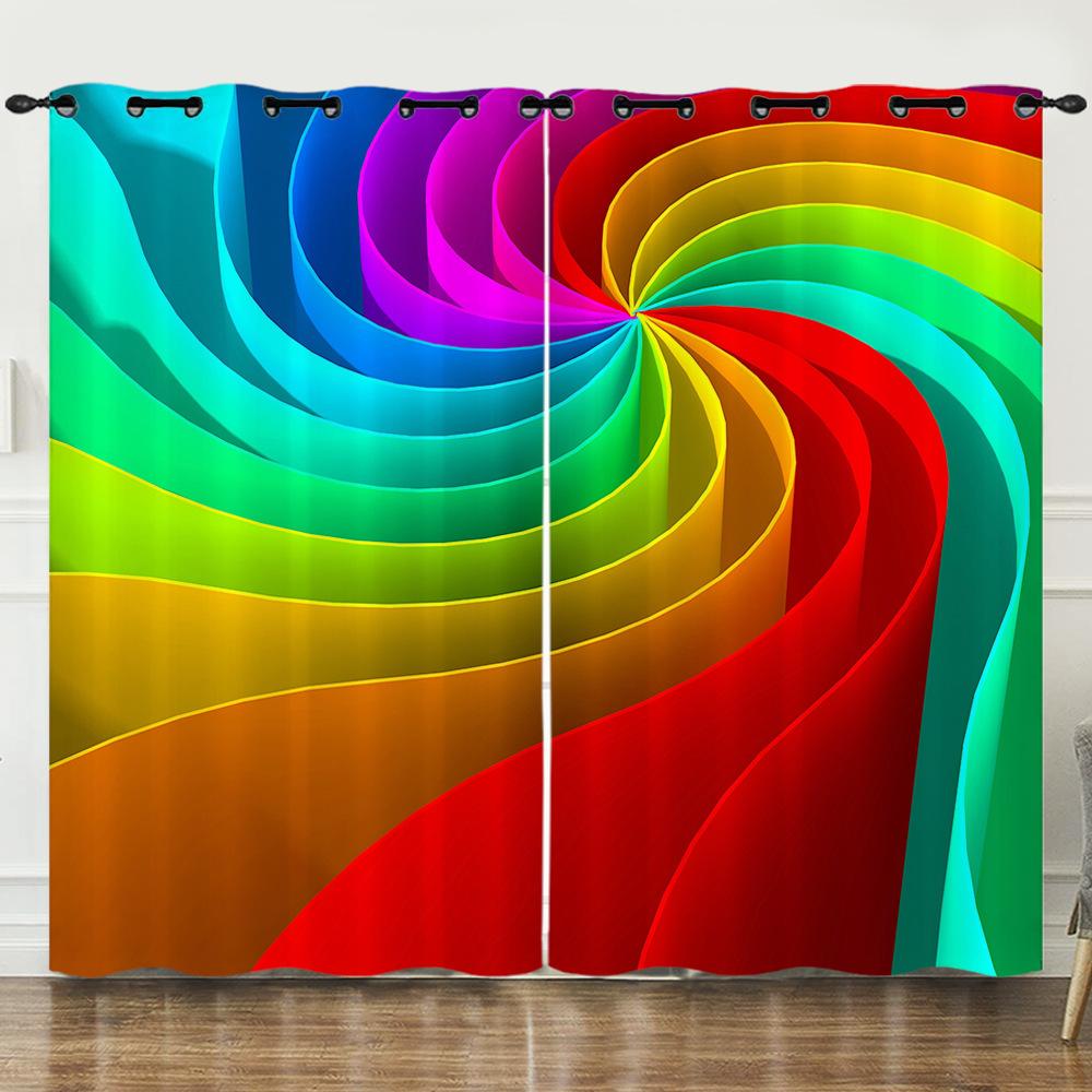 Curtains 3D Three-dimensional Pattern Curtains Nordic Wind Irregular Special-shaped Blackout Curtains Bedroom Free of Punching