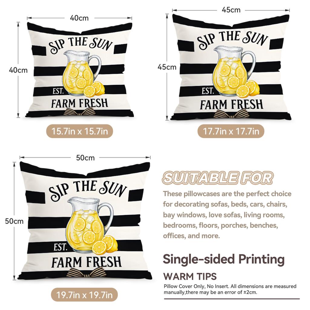 1/4pcs Plaid Striped Farm Lemon Pattern Cushions Pillowcase Polyester Cushion Cover Throw Pillow Pillowcover Home Car Sofa Decor