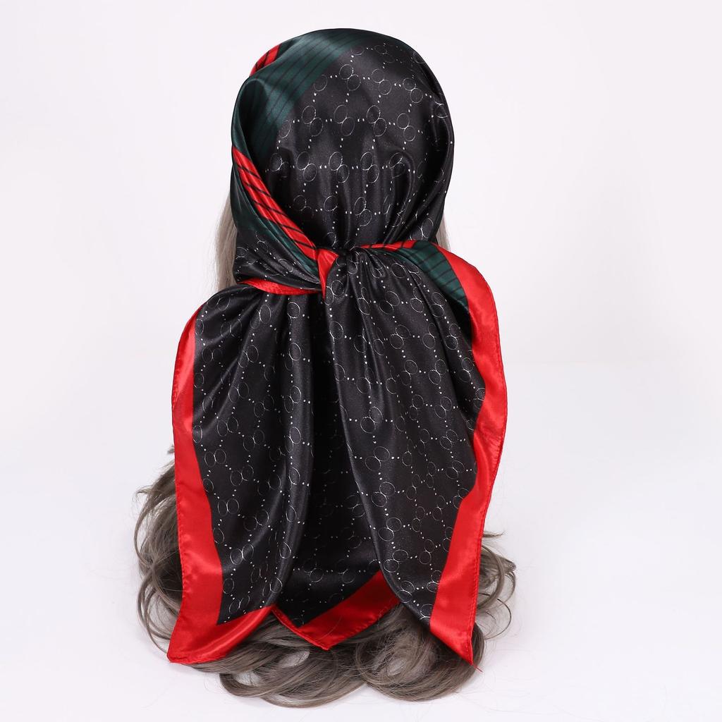 90 * 90Cm Square Scarf, Simulated Silk Scarf, Women'S Headscarf Co Contrasting Color Shawl Stripe Simple