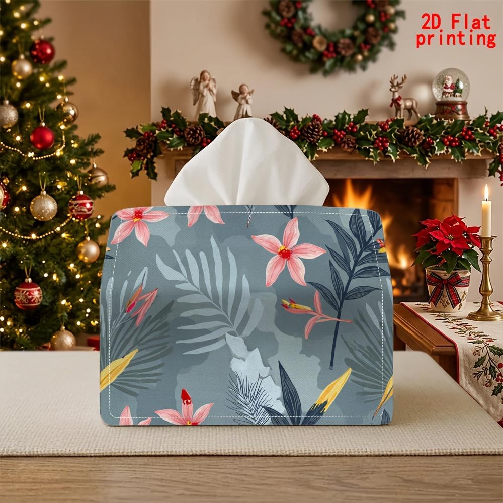 2D Flat 1pc, Tissue Box. Tropical Floral Pattern Napkin Dispenser, Reusable, Daily Desktop Tissue Storage Box. Suitable for Kitchen, Living Room, Bedr
