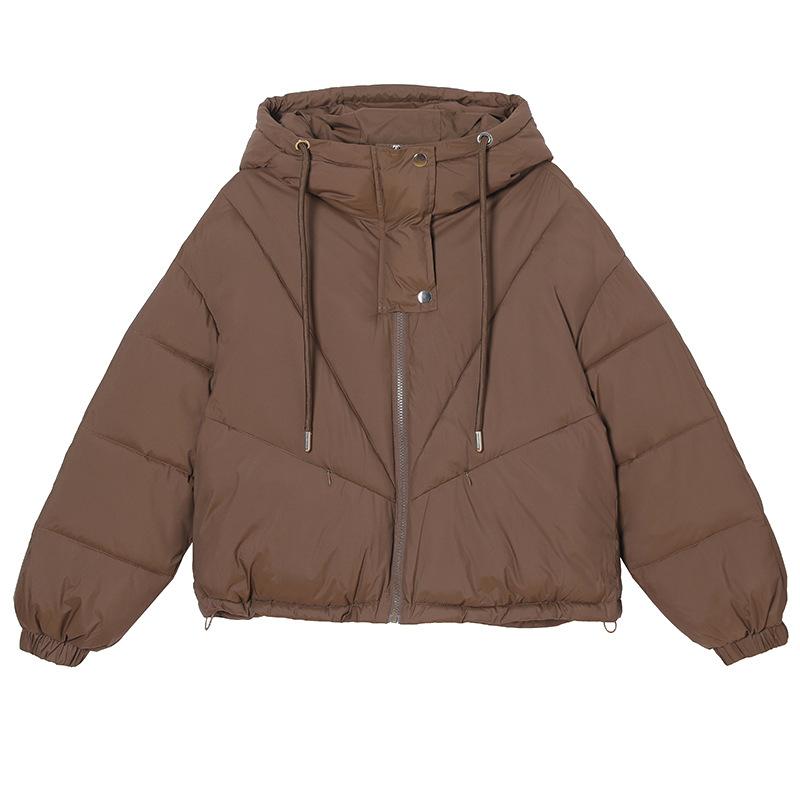 Fashionable Casual Splicing Drawstring Hooded Solid Color Cotton Clothes Women's 2025 Winter New Simple Loose Versatile Jacket Trend