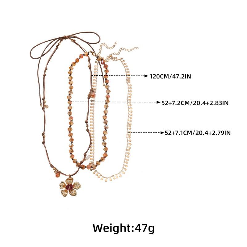 Handmade Bohemian Layered Drop Pendant Necklace Women Floral Zinc Alloy Chain Gold Tone 51-60cm