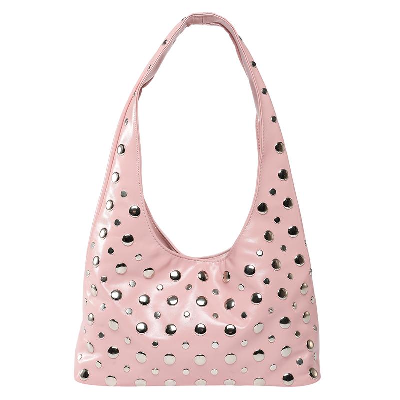 2025 Fashion Glossy PU Sense of Luxury Shoulder Bags Rivets Unique Design Personality Popularity Commute Tote Bags for Women