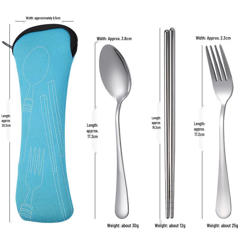 Stainless Steel Portable Cutlery Set with Cloth Bag - Includes Knife, Fork, Spoon & Chopsticks for Outdoor Travel