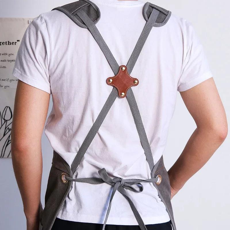 Durable Unisex Canvas Work Apron Barber Baking Cafe Garden Carpentry Restaurant Adjustable Work Wear Apron with Tool Pockets