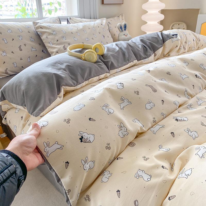 New Aerobic Knitted Double Yarn Four-piece Set Small Fresh Skin-friendly Three-piece Set Household Bedding Set Four Seasons Universal