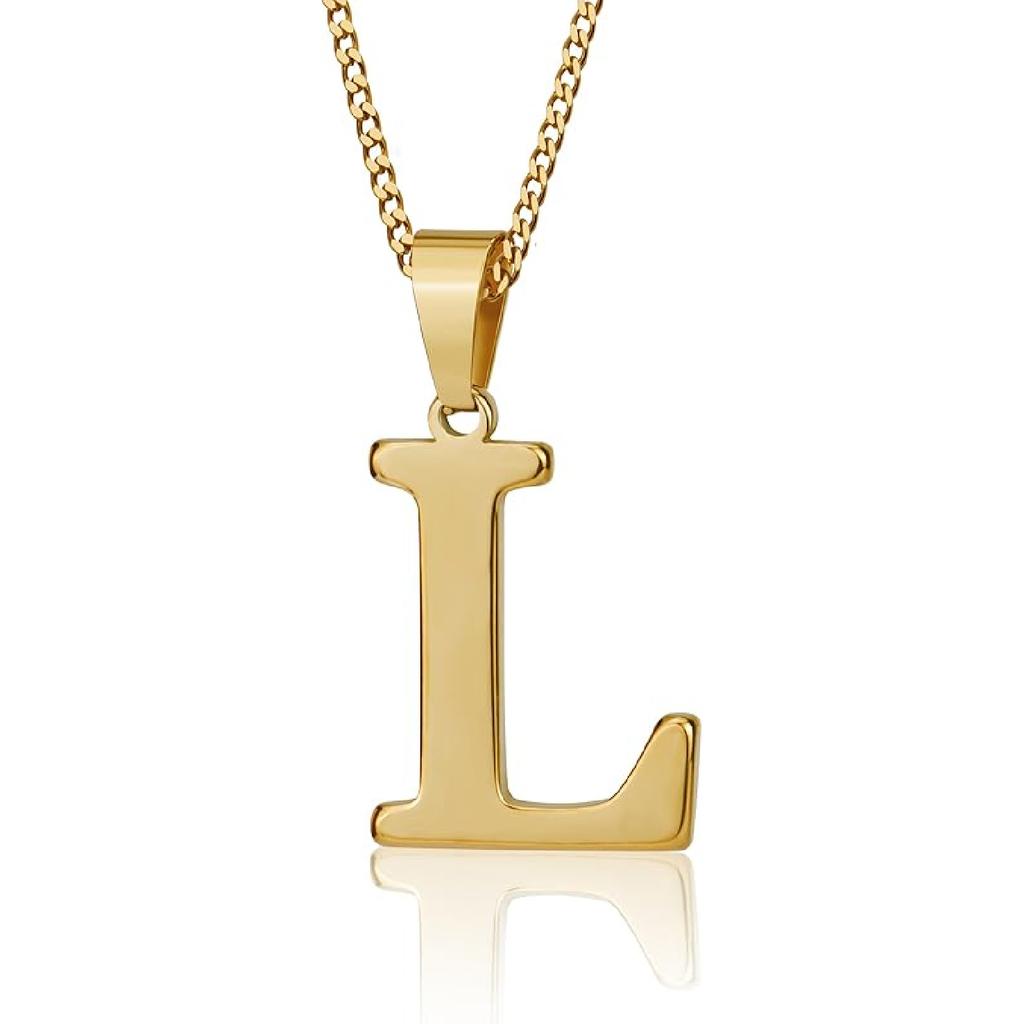 Suweibuke Initial Necklace for Men Women Boys Girls, 18K Gold Plated 26 Letters Pendant Necklace, Personalized Jewelry Gifts