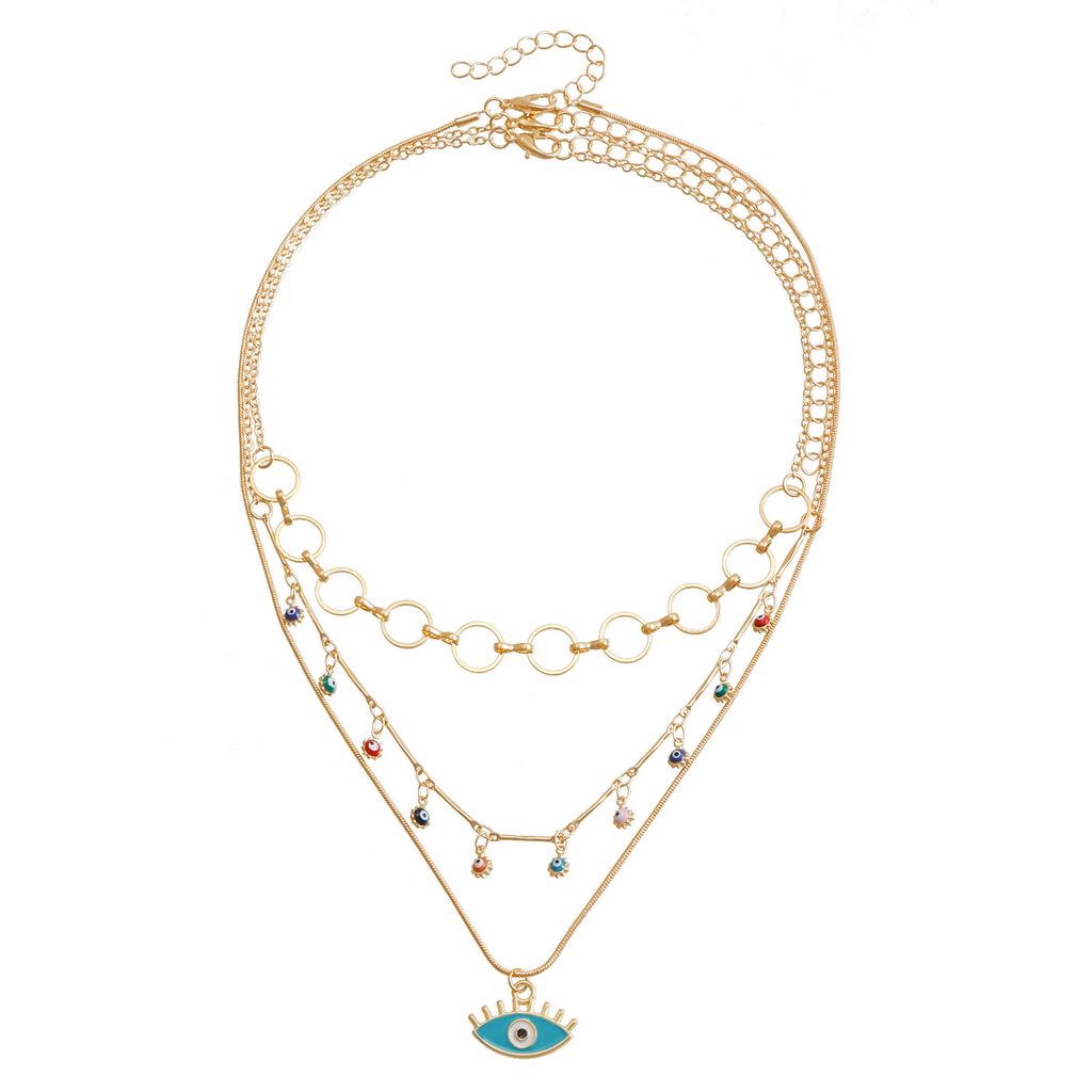 Decorated With Colorful Devil'S Eye Oil Drop Pendant Collarbone Chain Hawaiian Casual Personality Retro Style Necklace