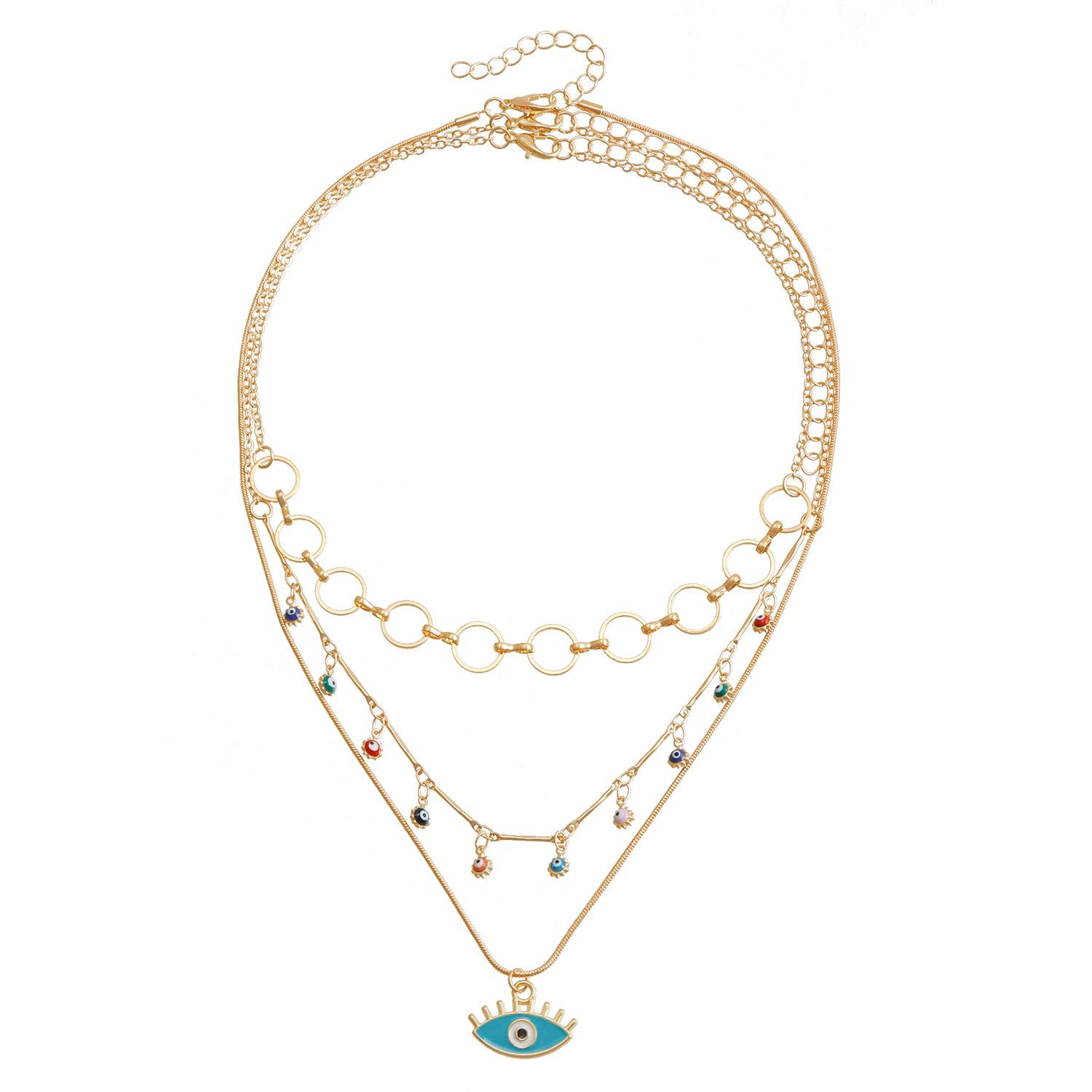 

Decorated With Colorful Devil S Eye Oil Drop Pendant Collarbone Chain Hawaiian Casual Personality Retro Style Necklace