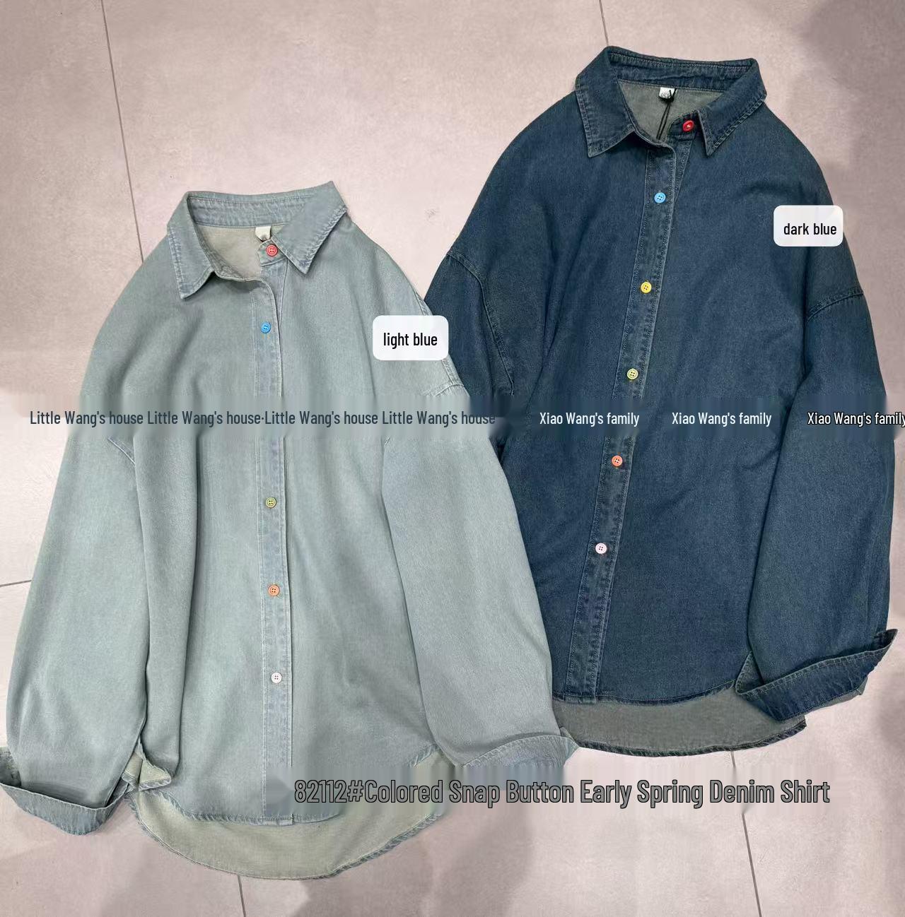 

Повседневная джинсовая рубашка в корейском стиле большого размера от Сяо Вана с цветными пуговицами One Size темно-синий