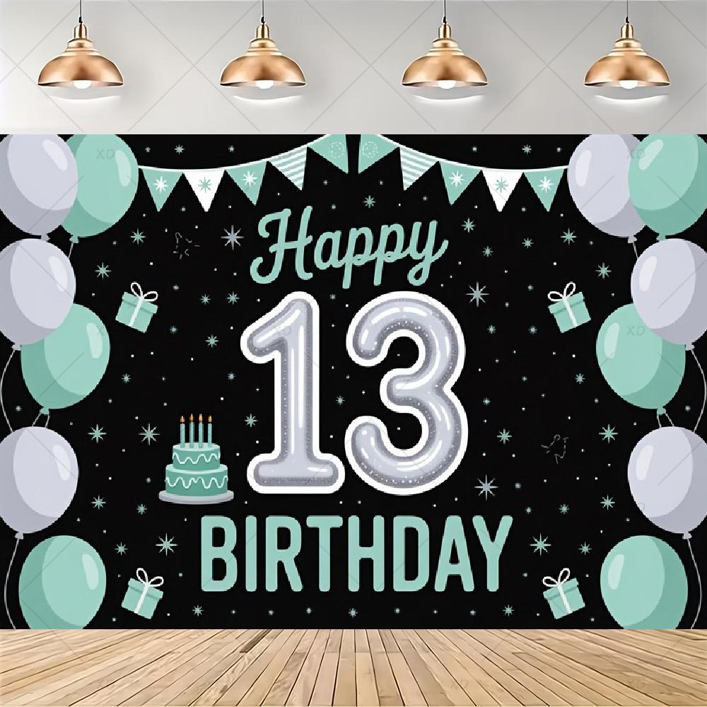 Party decorations for a 13th birthday, official backdrop for a teenager, black and purple balloon background, photo banner for...4527