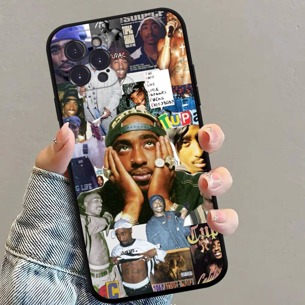 

Rapper 2Pac Singer Tupac Black Silicone TPU Phone Case For Iphone17 Air 16 15 14 13 12 Pro 11 Pro Max Plus Cover Case iPhone 12 mini