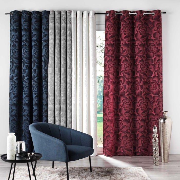 Rideau à œillets - EDEN - Rosaline - 100% polyester jacquard - 140 x 260 cm - Bordeaux, 8 œillets métal Ø4,5 cm