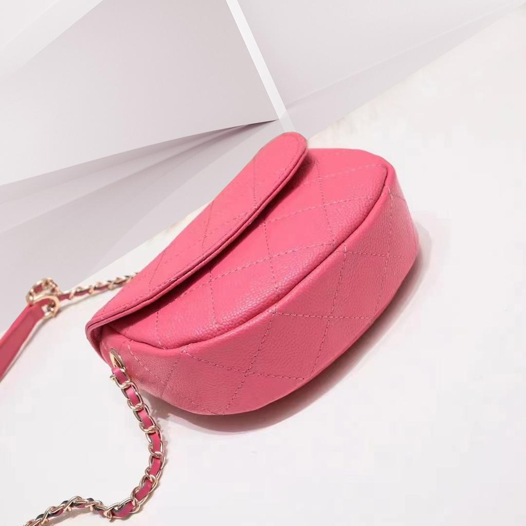 Caviar Seeking Stability Cowhide Single Oblique Span Bag Leather Saddle Bag Rhombus Embroidered Women'S Mini Bag