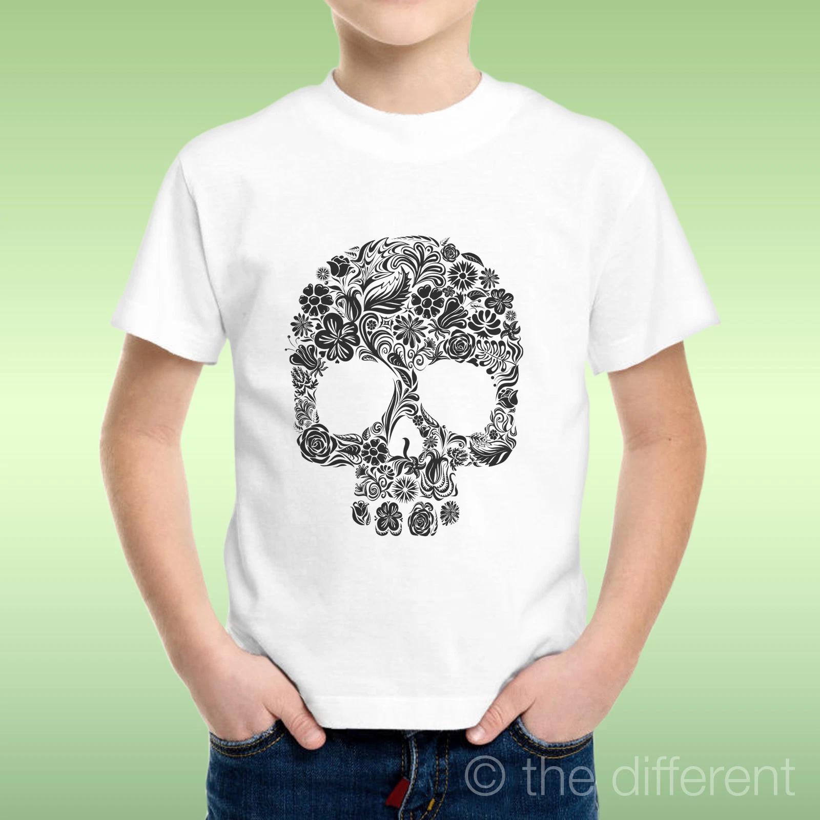kids boys kids boys kids boys kids boys kids boys T-shirt Kid Boy Skull Flowers Gift Idea 140