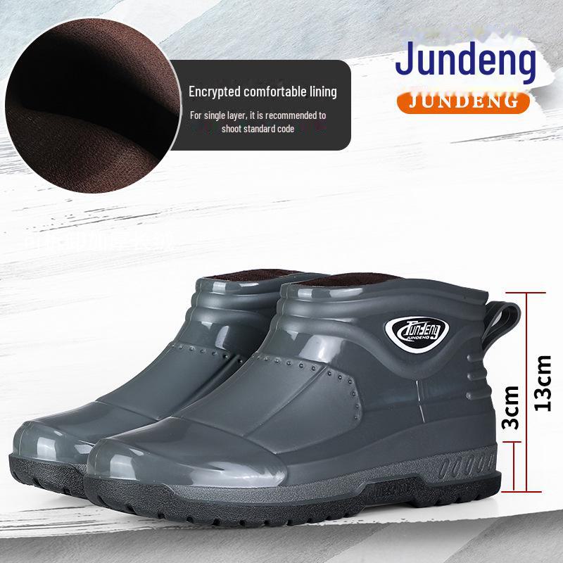 Men's Waterproof Short Rain Boots with Cotton Lining - Non-Slip Winter Wading Shoes