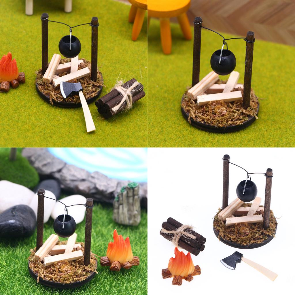 1:12 Scale Kitchenware Hanging Cauldron Pretend Play Kid Cookware Cauldron Realistic Firewood Model for Dollhouses