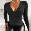 IELGY Maglione top T-shirt da donna nuovo stile a maniche lunghe con scollo a V a tinta unita