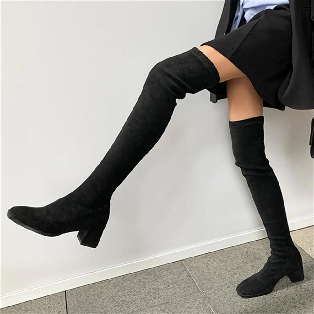 Fashion Fashion Over The Knee Boots Women 2025 Autumn Winter New High Botas Mujer Khaki Suede Pumps Sock Shoes High Heels Boots Black