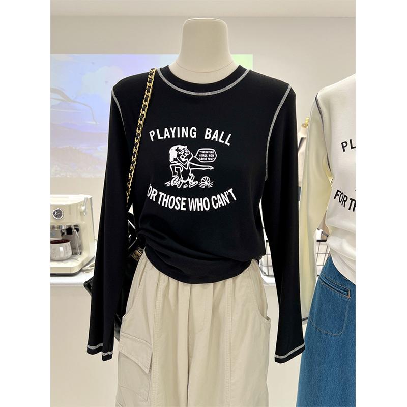 

Women s Slim Retro Cartoon Long Sleeve T-shirt Double Extra Large