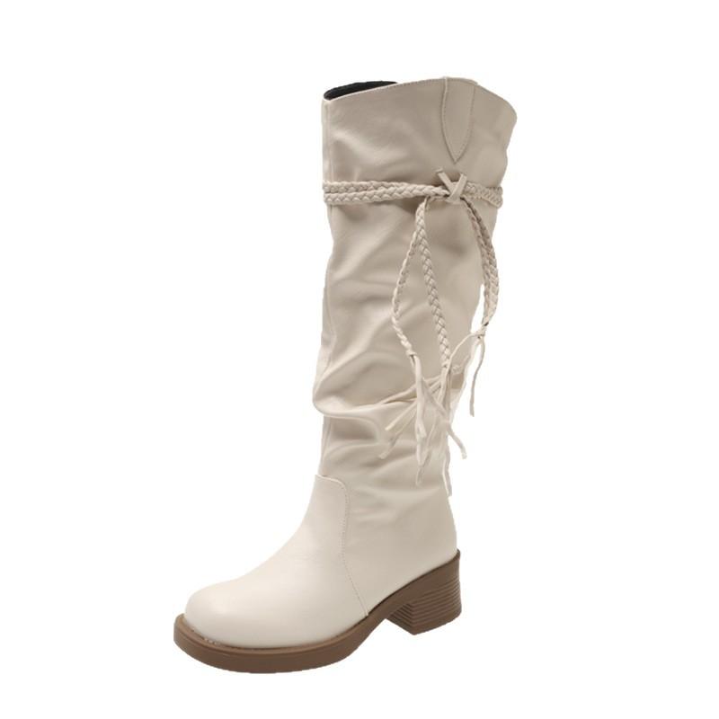 Retro Wasteland Fringed Knight Boots Women's 2025 Autumn and Winter New Thick Heel But Knee Pile Boots Fashion Boots