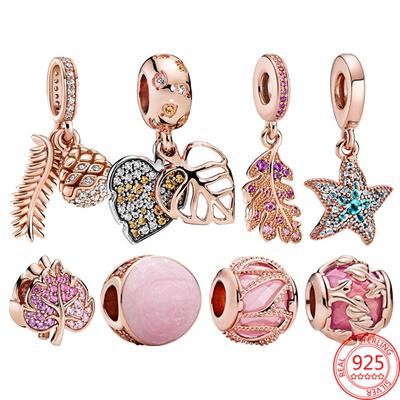 Nuovo ciondolo per coppia in oro rosa in argento sterling 925 per regalo di gioielli con ciondolo in rilievo con braccialetto originale Panjia 925