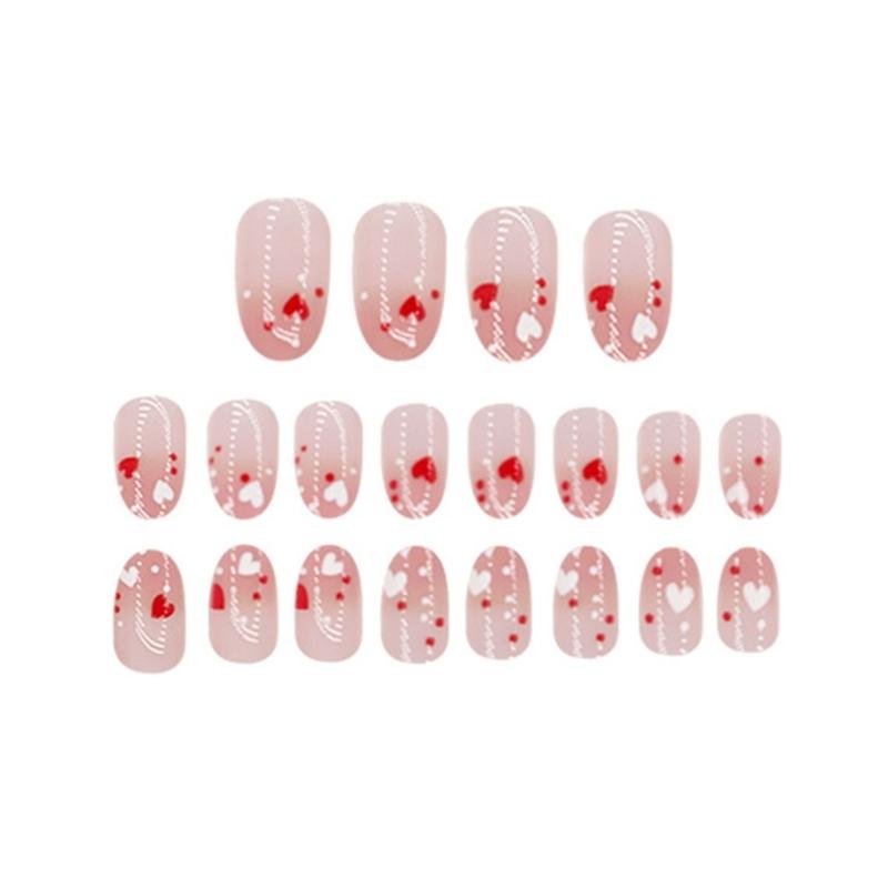 Valentinstag Kunstnägel Mandel Press-on Nägel Acrylnägel Full Cover Falsche Nägel Klebenägel Nagellack Künstliche Nägel 24 Stück