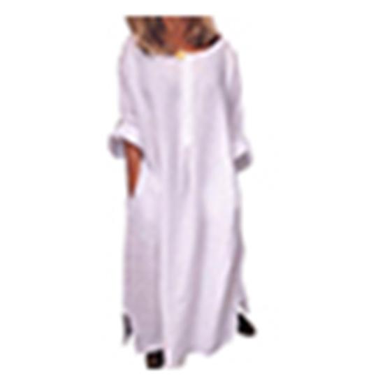 Casual Women Solid Color Oversize Maxi Cotton Linen Long Shirt Kaftan?Dress