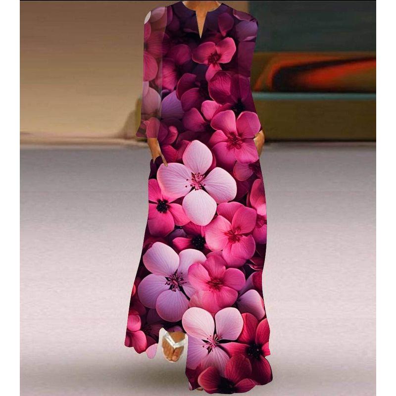 

Dress V-neck Pocket Long Sleeve Dress Spring/Summer New Arrival Stage Show Performance Dress Beach Travel Beach Dress VLCXCQ-236 S