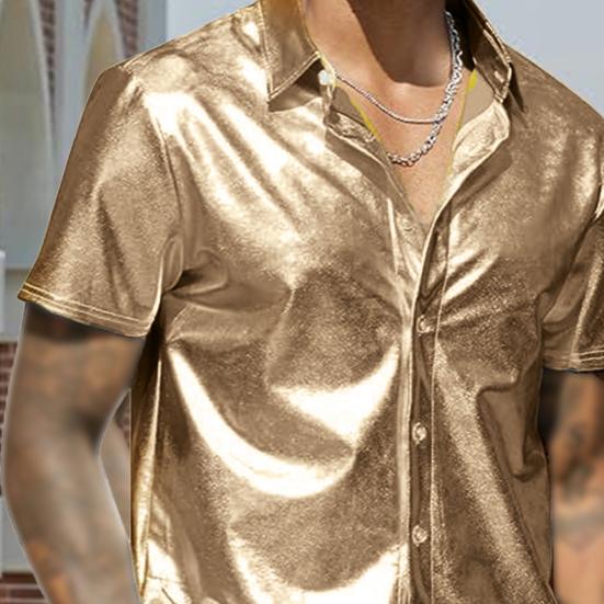 Pánská letní košile s lesklým povrchem límeček jednořadý kardigan volná společenská košile střední délky běžné nošení top