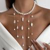 Imitation Pearl Tassel Beaded Choker Necklace for Women Love Heart Pendant Chain Necklaces Multilayer Trend Punk Silver Color Metal Party Jewelry Gift