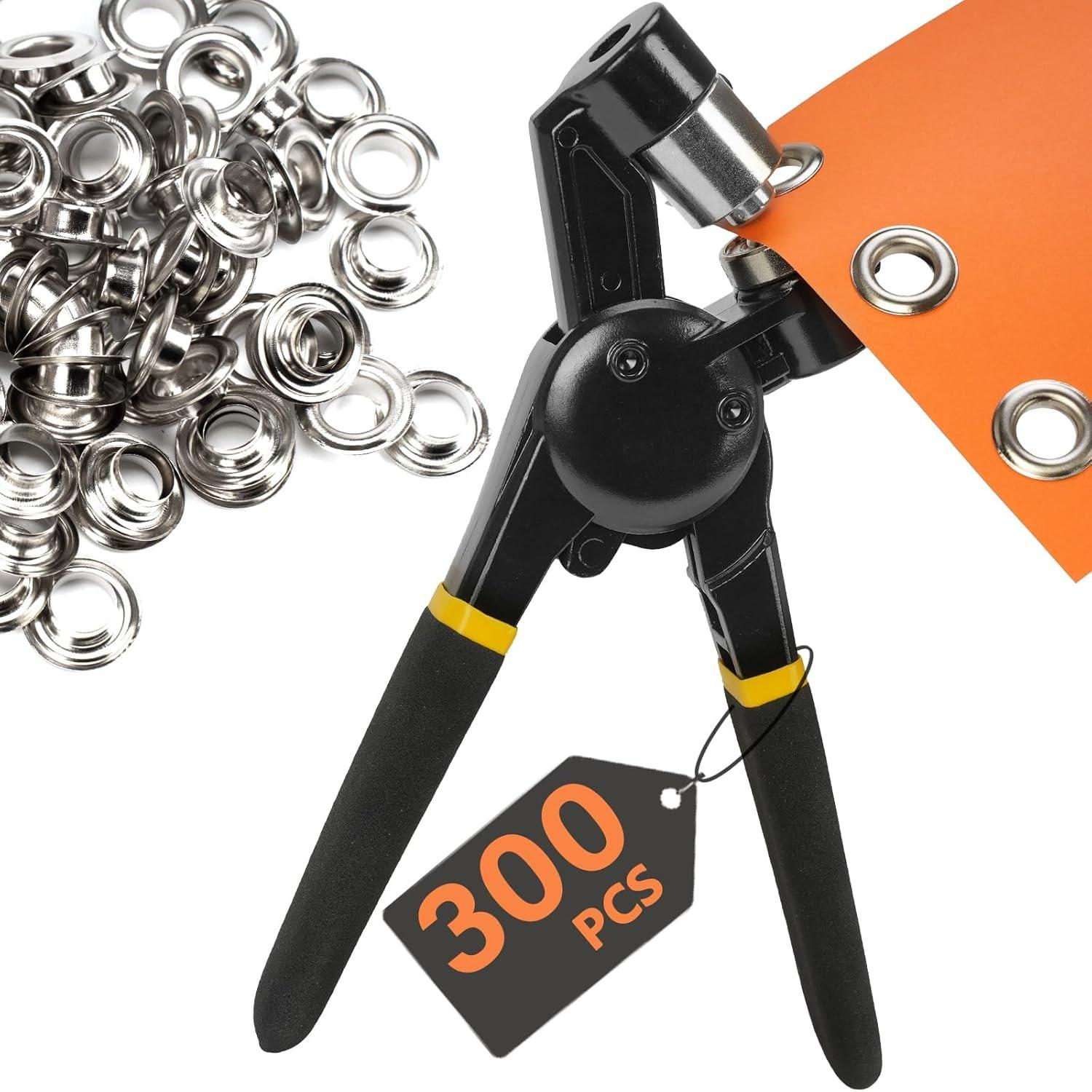 

Heavy Duty Tool Kit with Pliers,12mm Metal Eyelets Tool Set with Hole Punch,300pcs Silver Grommets,Leather Canvas Fabric Repair Kit for Tarps D