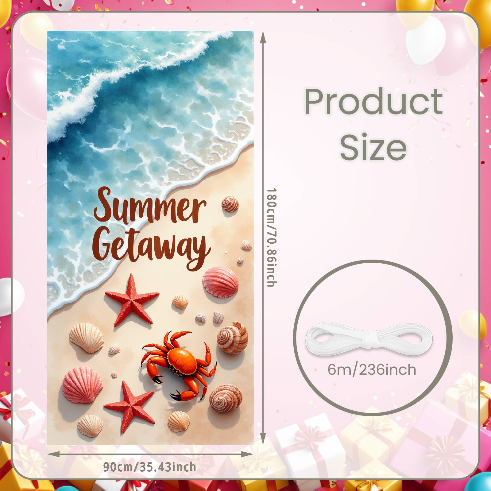 

Coastal Display Red Accent Details Summer Getaway Banner Seaside Vacation Backdrop Crab Pattern Ocean Background For Family
