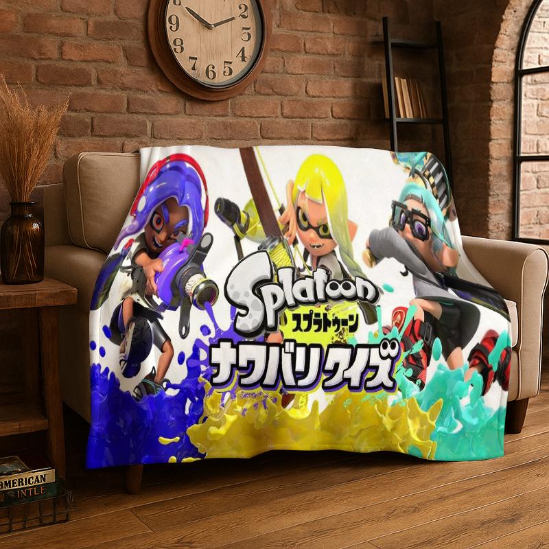 funny Splatoon 3 Cartoon Game Flannel Blanket Soft Warm Throw Blanket for Bedroom Living Room Bed Travel Camping Picnic Gift